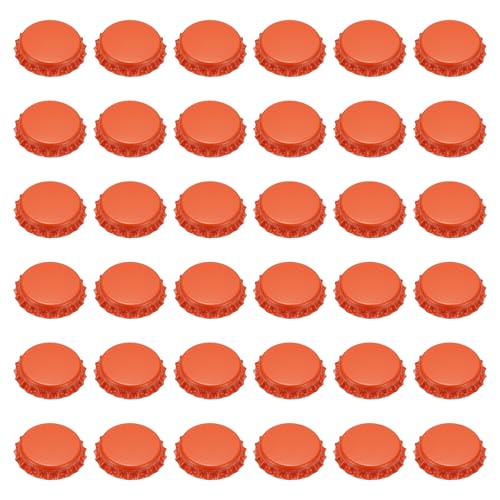 uxcell 108 Pcs Oxygen Absorbing Beer Bottle Caps, 32mm Pry Off Bulk Crown Caps Bottle Toppers for Soda Beer Wine Glass Bottles Home Brewing DIY Pendants or Craft Scrapbooks, Orange - color: Orange