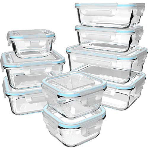 S SALIENT 18 Piece Glass Food Storage Containers with Lids, Glass Meal Prep Containers, food storage Containers for Food Storage, BPA Free & Leak Proof (9 lids & 9 Containers) - color: Blue