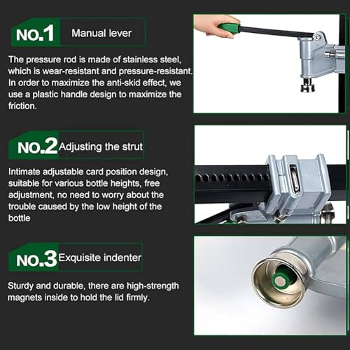 Manual Capping Machine, Bottle Capper Wine Bottle Cap Pressing Machine, Bottle Height 100-500mm, Applicable Bottle Cap 26mm-29mm, Crown Bottle Caps for Beer, Oil Bottles, Soda Drinks, Etc.