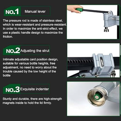 Manual Capping Machine, Bottle Capper Wine Bottle Cap Pressing Machine, Bottle Height 100-500mm, Applicable Bottle Cap 26mm-29mm, Crown Bottle Caps for Beer, Oil Bottles, Soda Drinks, Etc.