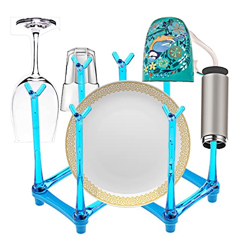 PCTC Retractable Cup Drying Rack, Drinking Glass and Sports Bottle Drainer Stand, Plastic Bag Dryer and Mug Tree with Non-Slip Bottom for Kitchen Countertop (Random Colour)