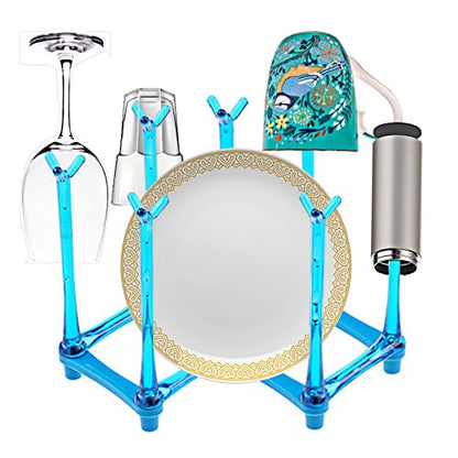 PCTC Retractable Cup Drying Rack, Drinking Glass and Sports Bottle Drainer Stand, Plastic Bag Dryer and Mug Tree with Non-Slip Bottom for Kitchen Countertop (Random Colour)