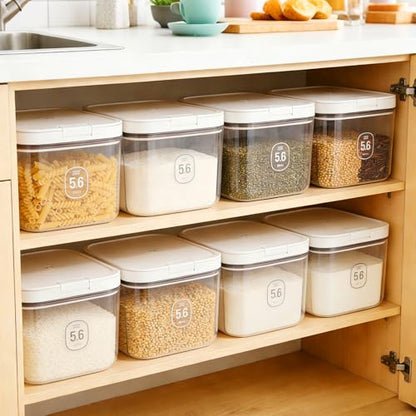 Airtight Rice Container with Measuring Cup, BPA-Free Clear PET Plastic Food Storage Container Pantry Organizers and Storage Sugar Cookies Flour Rice Container (5.6 L / 5.92 QT) - size: 5.6 L / 5.92 QT
