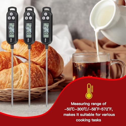 Copkim 6 Pcs Instant Read Meat Thermometer with Long Probe 9.65 Inch Kitchen Cooking Food Candy Waterproof Digital Thermometer for BBQ Water Milk Yogurt Liquid Cooking(Black) - color: Black