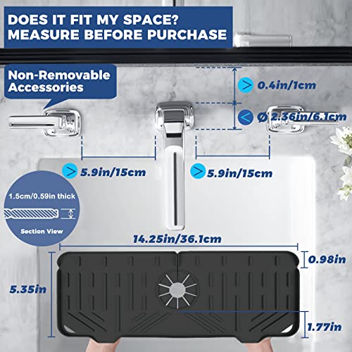 2 Pcs Silicone Faucet Handle Drip Catcher Tray Mat, 2 in 1 Dish Soap Sponge Holder for Kitchen Sink & Sink Splash Guard, Silicone Faucet Mat Drying Mat for Kitchen Sink Accessories, Counter, Bathroom - size: Black(2Pack): 14.25"x5.35"