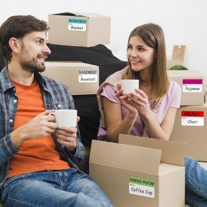 Kingtac 600 Writable Home Moving Stichers - 2' x 3', 20 Color-Coded Home Moving Packing Labels with Fragile, Extra, Heavy Options.Stick to Cardboard Boxes and Plastic Bins, No Extra Tape Needed - color: Mov-0305-40-600pcs