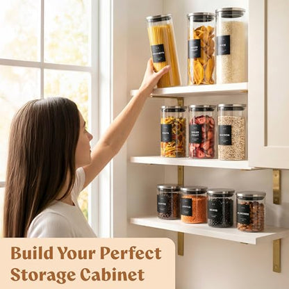 EDELHAUS Glass Storage Containers with Stainless Steel Lids [Extra Thick Glas] with 54 Labels - Canister For Pantry Noodles Flour Cereal Rice Sugar Tea Coffee Beans - Round Set of 5x - color: 5 Pack - Silver Lids