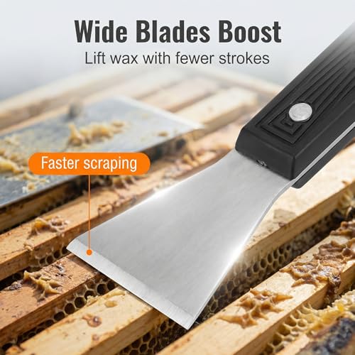 Uncapping Tool, Silver Double-Ended Hive Chisel with Wide Blades, Stainless Steel Scraper for Wax and Propolis Cleaning on Frames, Textured Handle, 1 Piece