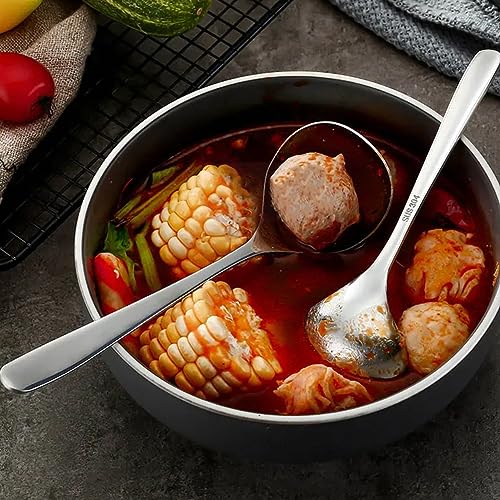 2pcs Soup Serving Ladle Small Soup Spoon Stainless Steel Gravy Soup Spoon Kitchen Utensil Cooking Long Handle Soup Spoon, Long 6.69inch+8.07inch(sliver)