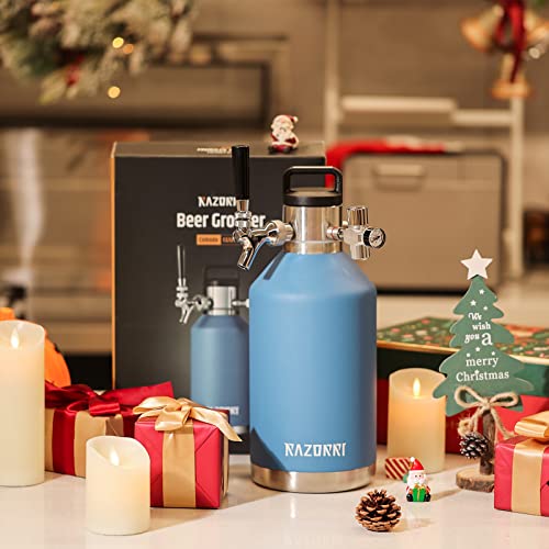 Razorri 128oz Stainless Steel Beer Growler, Double-Wall Vacuum Insulated Carbonated Keg with Professional Bar Tap and Pressurized CO2 Regulator, 1 Gallon, Ocean Blue - style: 128 OZ (1 Gal.)