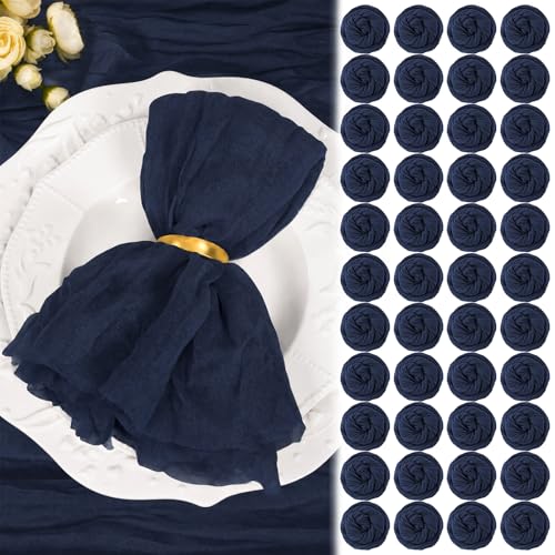 60 Pack Navy Blue Cheesecloth Napkins 20"x20" Rustic Gauze Napkin Cheese Cloth Napkins Bulk Boho Washable Dinner Table Napkins for Wedding Party Bridal Baby Shower Birthday Decor - color: Navy Blue