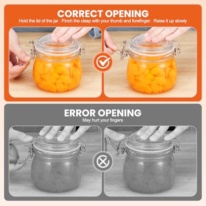 Hovico 17 oz Glass Jars with Airtight Lids And Leak Proof Rubber Gasket, Wide Mouth Mason Jars with Hinged Lids for Kitchen Canning Cereal,Pasta,Sugar,Beans,Spice, Glass Storage Containers, Set of 6 - color: 17oz*6-Round