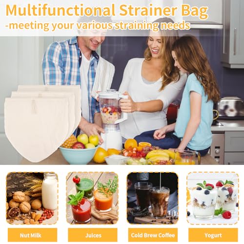 3 Pcs 12"x12" Nut Milk Bag, Natural Unbleached Cotton Cheese Cloth Bag for Straining, Reusable Strainer Bag for Oat Almond Milk, Cheese Making, Yogurt, Juice, Cold Brew Coffee, Beer Tea (12x12 Inch) - size: 12x12 Inch