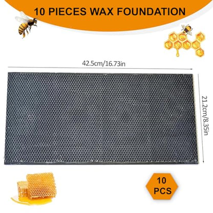 Beehive Waxed Coated Foundation Sheet, Beehive Foundation Sheets Waxed Foundation Sheet Plastic Portable Honeycomb Sheet Nest Foundation Sheet fit Deep Frame, Black, 10 Sheets - color: 10pcs-Black