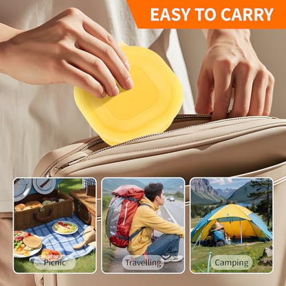 Silicone Cheese Container for Refrigerator, Yellow Sliced Cheese Container Holder Cheese Storage Keeper for fridge, Snack Food Storage Container Box, 7oz Bowl with Lid Stackable Dishwash-safe