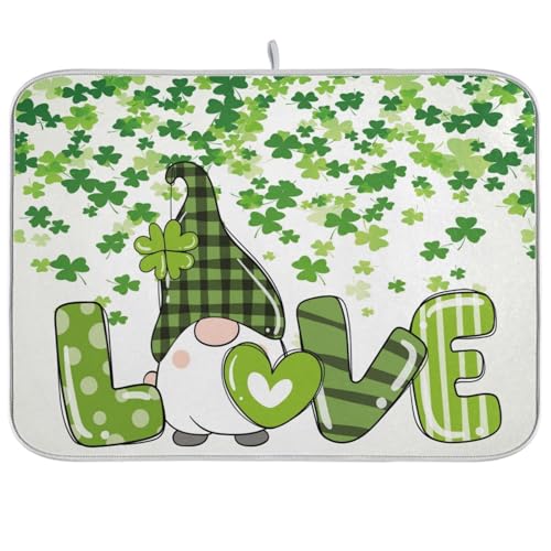 St Patrick's Day Gnomes Dish Drying Mat for Kitchen Counter Shamrock Clovers Microfiber Drying Mats Absorbent Reversible Dish Pad Draining Mats for Countertop Coffee Mats Medium 16x18 inch Gift - color: St Patrick's Day, size: 18" x 16"