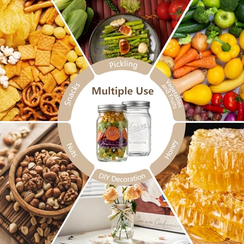 Mason Jars 32 oz,12 Pack Large Wide Mouth Mason Jar with Airtight Lids and Bands|Quart Glass Canning Jars for Pickling, Fermenting and Food Storage Microwave&Dishwasher Safe (12pack) - size: 12pack