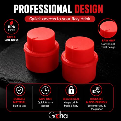 GOCHA 2 PCS Vacuum Soda Bottle Stoppers, Silicone Fizz Keeper Caps, Carbonation Preserver for Soda, Sparkling Water, Soft Drinks & Beer Bottles, Reusable Leak Proof Bottle Sealer | (Red) - color: Red
