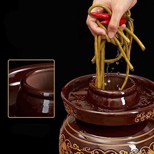 ZHOUXIAO China Fu Pickle Jar Ceramic Jar with Lid,Large Traditional Chinese Fermentation Kit Crock with Water Seal Airlock Lid, Fermentation Jar for Kimchi,Kombucha Jar S