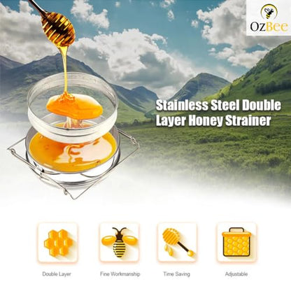 Double Layer Sieve Stainless Steel Honey Strainer | Honey Strainer for 5 Gallon Bucket Beekeeping Equipment Mesh Filter for Beekeepers Honey Extraction