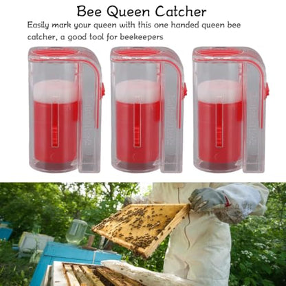 TOPINCN Queen Marking Kit Plastic Queen Bee Marking Cage Queen Marking Marker Bottle One Handed Bee Queen Marker Bottle Beekeeping Tools for Beekeepers(Red)