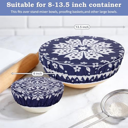 2 Large Reusable Beeswax Bowl Covers for Bread Proofing, 10/12 Inch Elastic Beeswax Wraps Cotton Cloth Sourdough Bowl Covers for Proofing Baskets, Mixer Bowls, Food Storage Containers - color: Starflower