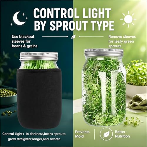 Sprouting Kit,Seed Sprouting Jar Kit,2Pcs Large Wide Mouth Mason Jar with 304 Stainless Steel Screen Sprout Lid,Sprout Jar Stand,Tray,Blackout Sleeves,Sprouts Growing Kit for Broccoli,Mung Bean - color: Red