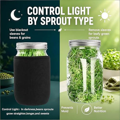 Sprouting Kit,Seed Sprouting Jar Kit,2Pcs Large Wide Mouth Mason Jar with 304 Stainless Steel Screen Sprout Lid,Sprout Jar Stand,Tray,Blackout Sleeves,Sprouts Growing Kit for Broccoli,Mung Bean - color: Red
