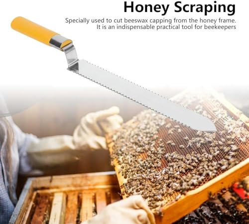 16.3in Stainless Steel Beekeeping Serrated Honey Scraping Knife Uncapping Knife Beekeeper Tools for Honey Harvesting Extracting Bee Keeping,Honey Uncapping Knife, Honey Scraper