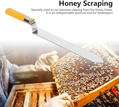 16.3in Stainless Steel Beekeeping Serrated Honey Scraping Knife Uncapping Knife Beekeeper Tools for Honey Harvesting Extracting Bee Keeping,Honey Uncapping Knife, Honey Scraper