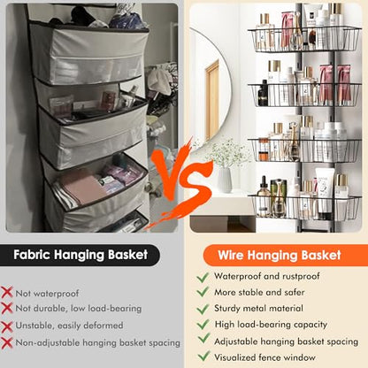 LUXEAR Over the Door Pantry Organizer, 6-Tier Adjustable Over the Door Hanging Spice Rack, No-Assembly Foldable Metal Over the Door Organizer for Kitchen, Home, Laundry Room, Bathroom - size: 6-Tier
