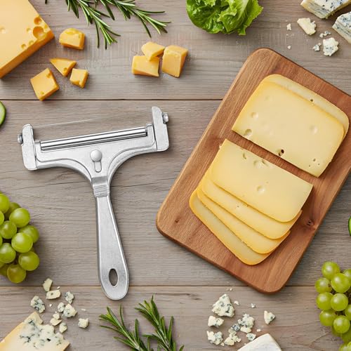 Lusofie Wire Cheese Slicer 4 Extra Wires Stainless Steel Wire Cheese Slicer For Block Cheeses Adjustable Kitchen Butter Block Slicing Tool