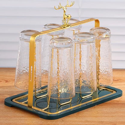 Reusable Cup Drying Rack Stand, Non-Slip Drying Glasses Rack, Silicone Designs Glass Cup Holder with Drainage Functional for Home Kitchen, Office, Cafe, Dining Room Organization (Gold)