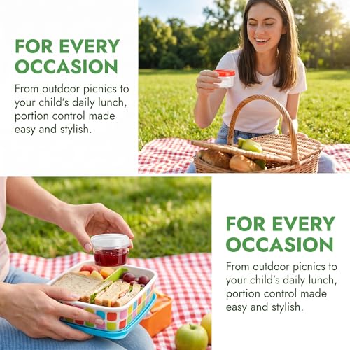 EONJOE 2oz Airtight Small Plastic Food Storage Containers with Lids, 12pcs | Dishwasher safe ,BPA free,Reusable,Round jars ,Perfect for salad dressing sauce condiments lunch to go - size: 2oz