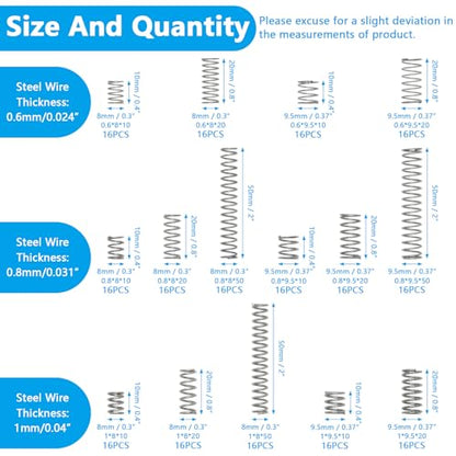 BDS-HOME 240pcs Compression Springs Assortment Kit, 15 Different Sizes Stainless Steel Springs for Shop and Home Repairs in Individual Boxes - size: 240pcs-15 Sizes, style: Compression Spring