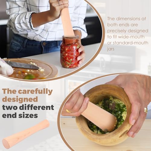 Wood Vegetable Fermentation Tamper 12 Inch Wood Pickle Pounder Sauerkraut Pounder Rod with Measuring Spoon for Fermentation Crock