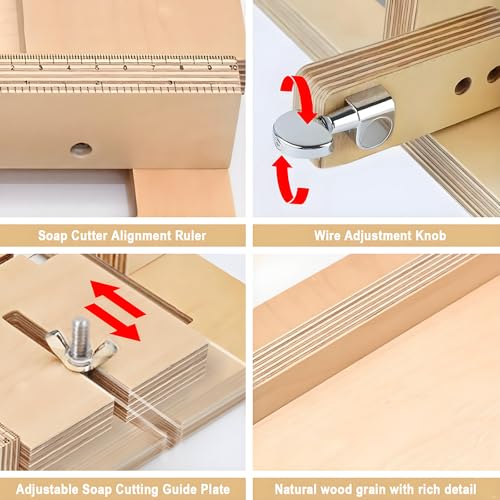 dianjingjumei Wooden Soap Loaf Cutter, Adjustable Wire Slicer with Extra Replacement Wires, DIY Handmade Soap Cheese Candle Cutting Tool Kit for Homemade Craft Making (Wood 1)