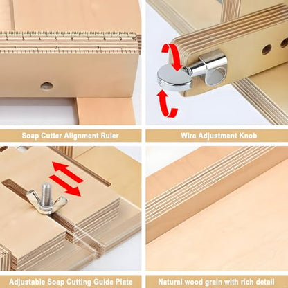 dianjingjumei Wooden Soap Loaf Cutter, Adjustable Wire Slicer with Extra Replacement Wires, DIY Handmade Soap Cheese Candle Cutting Tool Kit for Homemade Craft Making (Wood 1)