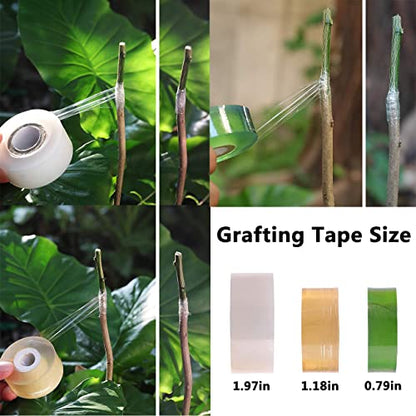 Double Blades Garden Knife for Budding Pruning with 3 Rolls Grafting Tape, Flexible Grafting Kit for Floral Fruit Tree