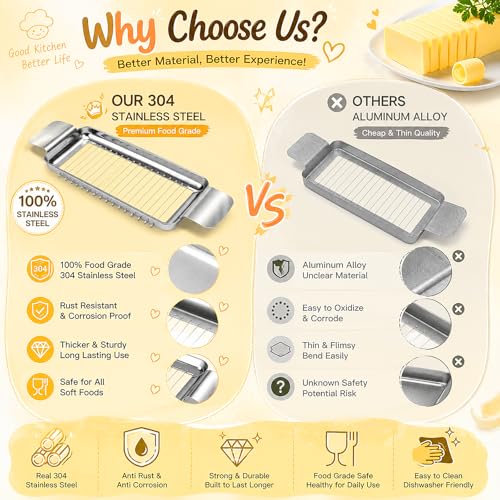 JAYVAR Cheese Slicer and Butter Cutter, 304 Stainless Steel Wire | Multifunctional Cheese Slicers for Block Cheesees, Handheld Butters Slicers Cutter, for Egg Slicing, Dishwasher Safe
