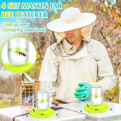 8 Pack Bee Feeder for Mason Jar Bee Watering Station Garden Silicone Sugar Water Feeder Beekeeping Drinking Equipment Tools with Mason Jars for Drinking Water(Yellow,Hexagon) - color: Yellow, style: Hexagon