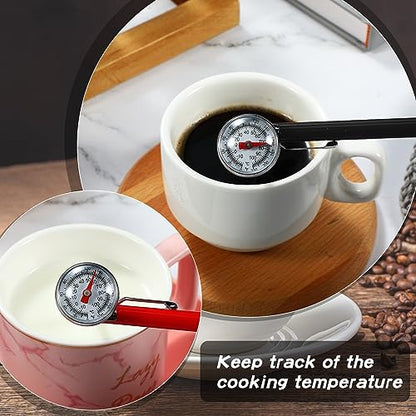 Xuhal 6 Pcs Stainless Steel Kitchen Thermometer with 5 Inch Long Stem 1 Inch Dial Thermometer Milk Frothing Food for Oven Probe Meat Grill BBQ Cooking Chocolate Water(Black, Red) - color: Black, Red