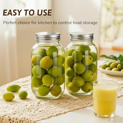 Mason Jars with Lids 32 oz, 2 Pack Regular Mouth Glass Canning Jars for Food Storage, Juice, Jam, Candies, Snack