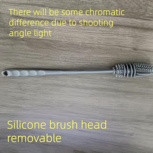 Silicone Long Handled Bottle Brush with Flexible Head for Cups and Bottles, Multi Use Cleaner for Kitchen Bathroom Car, Grey - color: Gray