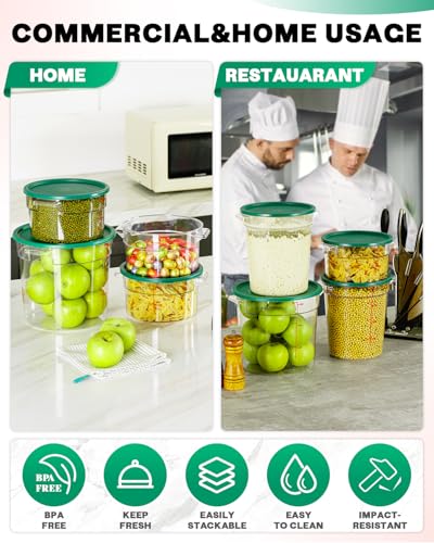 6QT NSF Round Food Storage Containers with Lids: 4 PCS [Total Food Grade][Hot&Cold Resistant] Dough Proofing Container for Pizza, Bread with Measuring Spoons Included(BPA FREE) (GREEN) - color: K4-6QT-4PCS-ROUND-GREEN
