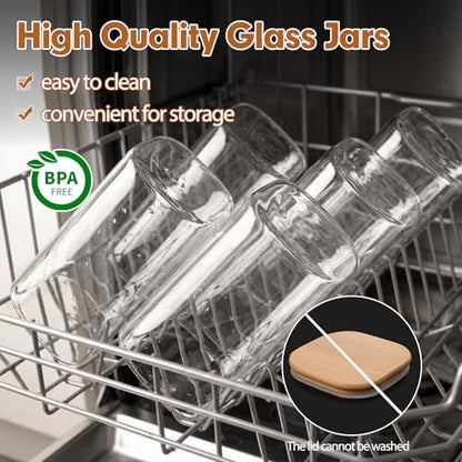Moretoes 6 Pack 1.2qt Square Glass Storage Containers with Bamboo Press Lids, Airtight Pantry Storage Jars for Flour, Sugar, Dry Goods