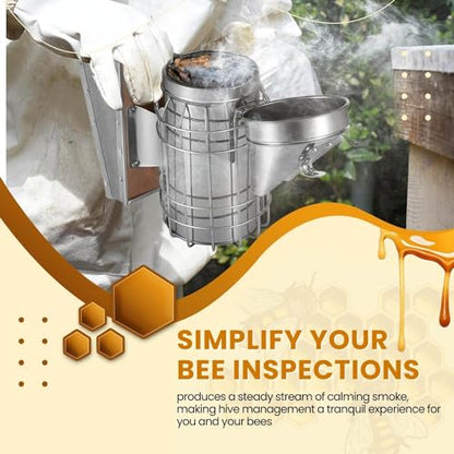 Flexzion Beehive Smoker - Bee Smoker Stainless Steel for Beekeeping, Durable Bellow & Heat Shield, Safe Bee Hive Smoker with Mounting Hook, Compatible with Bee Smoker Pellets