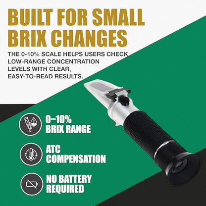 ADE Advanced Optics RHB-10ATC-1 0-10% ATC Brix Refractometer | Handheld Brix Meter for Maple Sap, Syrup Testing, CNC Coolant and Cutting Fluid Measurement with Aluminum Body, Pipette Included Set Kit