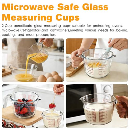 Glass Measuring Cup 2 Cup For Kitchen and Baking Microwave Oven Dishwasher Safe Measuring Cups Clear Borosilicate Glass Liquid Measuring Cup Kitchen Measuring Cup with Handle (16 oz/500ml)