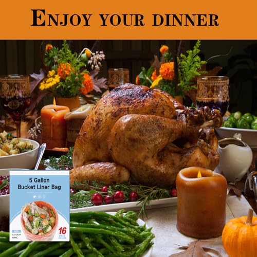 5 Gallon Turkey Brine Bag 16 Pack 20"x28" Bucket Liner Bags for Marinating and Brining Food Grade, BPA Free, Extra Heavy Duty Leak Proof